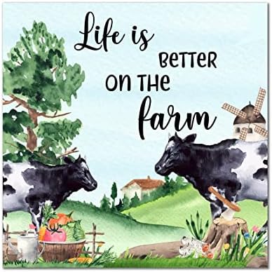 SİLYHEART Hayat Daha İyi Çiftlikte Ahşap İşareti Retro Bahar Fırıldak Çiftlik İnek Duvar Plak Çiftlik Hayvanları Duvar