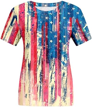 4th Temmuz Tee Gömlek Kadınlar için Kısa Kollu V Yaka T Shirt Amerikan Bayrağı Çizgili Kravat Boya Vatansever Gömlek