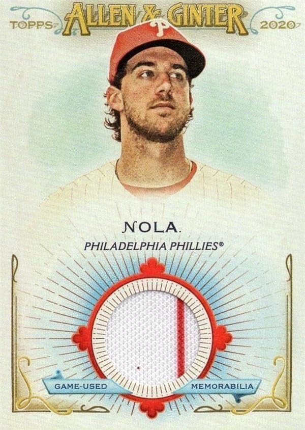 Aaron Nola oyuncu yıpranmış jersey yama beyzbol kartı (Philadelphia Phillies) 2020 Topps Allen & Ginter FSRBAN ince