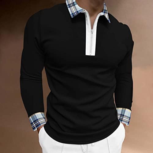 XXBR 2022 Yeni polo gömlekler Mens, Uzun Kollu Ekose Manşet Yatak Açma Yaka Golf Üstleri Streetwear Casual Kas Gömlek