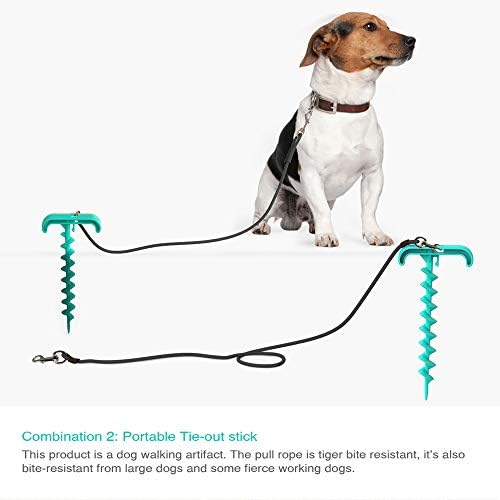 HANAMYA Köpek Çiğnemek Topu Oyuncak Kombinasyonu Taşınabilir Tie-Out Sopa ve Elastik Çekme Halatı Molar Topu, Su Yüzen