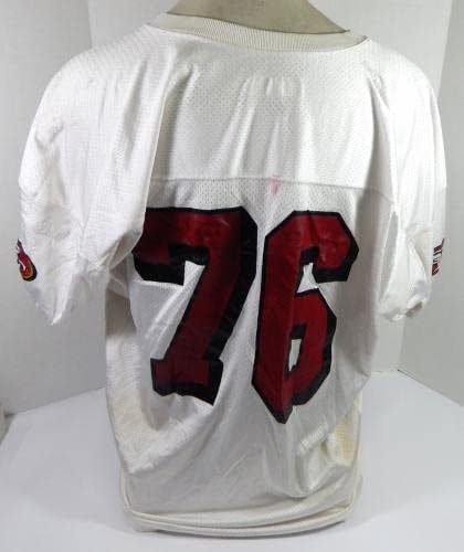2002 San Francisco 49ers 76 Oyun Kullanılmış Beyaz Antrenman Forması 2X DP35341-İmzasız NFL Oyun Kullanılmış Formalar