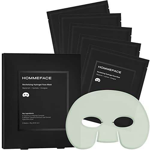Erkekler için HommeFace Canlandırıcı Hidrojel Yüz Maskesi Seti (5ct)-Nemlendirici, Yaşlanma Karşıtı ve Yatıştırıcı