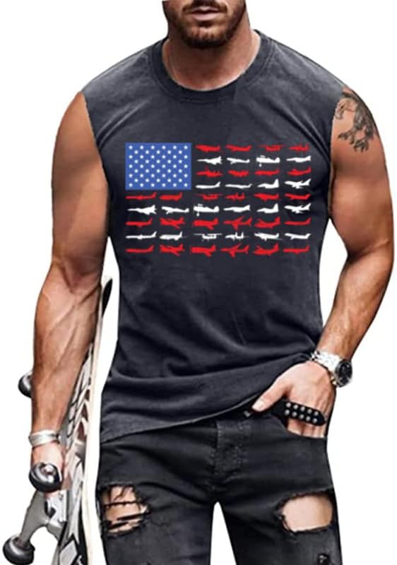 4 temmuz Amerikan Bayrağı Vatansever Tank gömlekler Erkek Hava Kuvvetleri Üstgeçit Kas Kolsuz Grafik Spor Salonu Egzersiz
