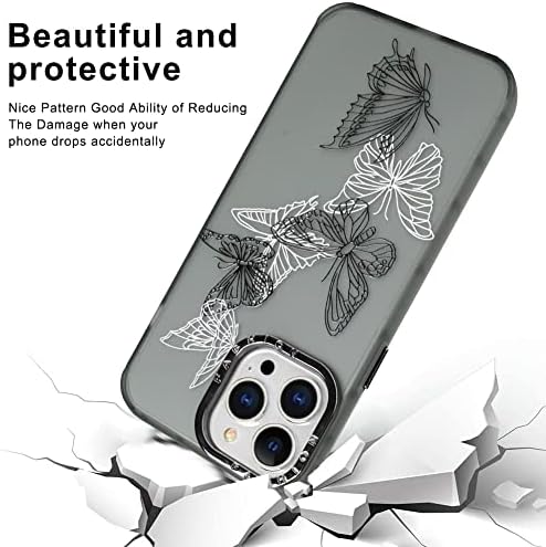 Mophinda iPhone 13 Pro 6.12021 Yarı Saydam Mat Yumuşak Telefon Kılıfı, Sevimli Siyah Beyaz Kelebek Baskı (Ekran Temperli