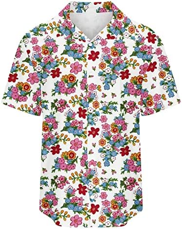 Kadınlar için bluzlar 2023 Yaz Yatak Açma Yaka Kısa Kollu Bluz Tops Moda Çiçek Baskı Casual Düğme Aşağı Gömlek
