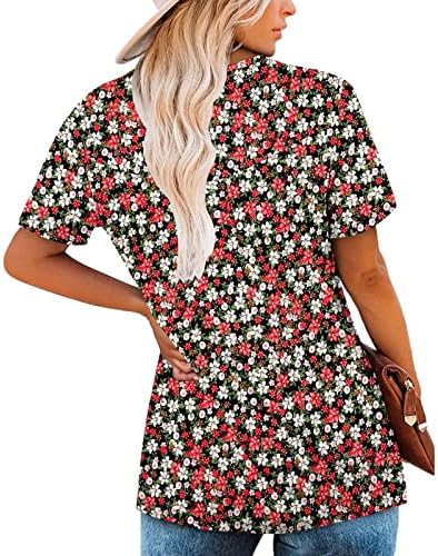 Rahat Çiçek Henley Gömlek Kadınlar için Gizlemek Göbek Üstleri Gevşek Fit V Boyun Düğmesi Kısa Kollu Bluzlar 2023