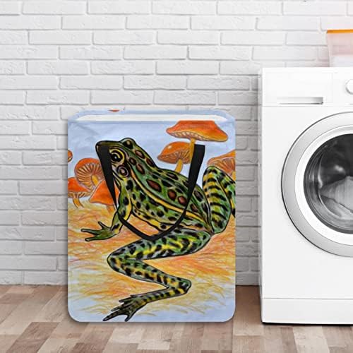 Kurbağa ve Mantar Baskı Katlanabilir çamaşır sepeti, 60L Su Geçirmez çamaşır sepetleri çamaşır Kutusu Giysi Oyuncak