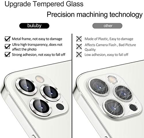 Buluby iPhone 12 Pro 6.1 inç Kamera Lens Koruyucu Kapak, 3 ADET HD Temperli Cam Metal Tam Kapsama Arka Lens Koruma
