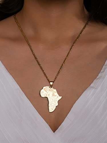 MİNACHİ Afrika Kolye, Vintage Altın Kaplama Paslanmaz Çelik Afrika Kıtası Milletler Kolye, Erkekler ve Kadınlar için