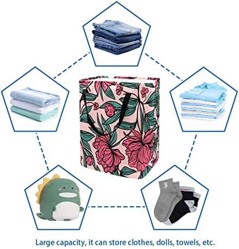 Tropikal Pembe Çiçek Çiçek Baskı Katlanabilir çamaşır Sepeti, 60L Su Geçirmez çamaşır sepetleri Çamaşır Kutusu Giysi