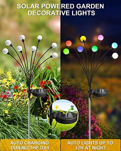 Güneş bahçe ışıkları, 8 paket 64 LED yeni yükseltilmiş güneş ateş böceği ışıkları açık su geçirmez, Yüksek esneklik