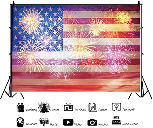 Amerikan Bayrağı Zemin 10x8ft Bağımsızlık Günü Havai Fişek Parti Dekorasyon Zemin 4 Temmuz Bağımsızlık Günü Fotoğrafları
