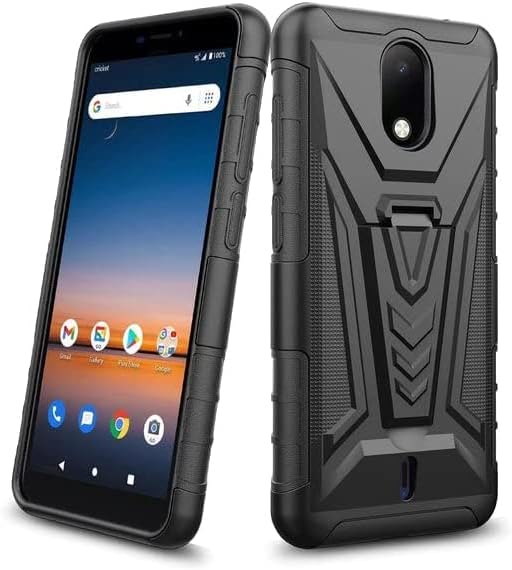 Kılıf Kemer Klipsi ile Nokia C100 Kılıf için uyumlu Kickstand ile Hibrid Darbeye Dayanıklı Koruyucu Telefon Kapağı-Siyah