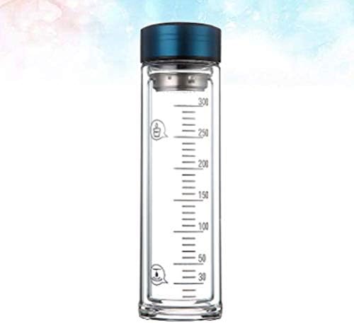 DOITOOL içme bardakları, 1 adet Ev Taşınabilir Su Cam Bardak Ölçekli Çift Katmanlı Cam İçme Bardağı (Mavi 350 ml)
