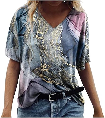 Sonbahar Yaz T Shirt Bayan 2023 Giyim Moda Kısa Kollu V Boyun Pamuk Grafik Bluz Tee Bayanlar GA GA