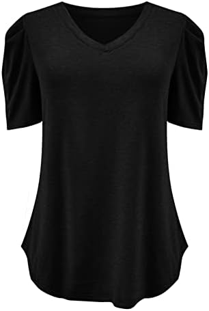 Sonbahar Yaz V Boyun Tshirt Bayan Kısa Kollu Puf Kollu %2023 Giyim Pamuk Sevimli Brunch Bluz Tee Kızlar için IC IC