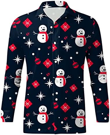 DSODAN Noel Düğme Aşağı Gömlek Mens Uzun Kollu Komik Noel Kardan Adam Ağacı Baskı Rahat Gömlek Parti Tasarımcı Gömlek