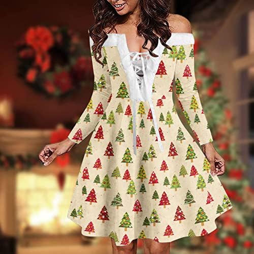 Noel Ağacı Ekose Renk Blok Ruffled Mini Elbise Moda Flowy Kadınlar Uzun Kollu Güz Gömlek Tunik Casual Etek