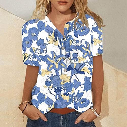 Bayan T Shirt Kadın Yaz Çiçek Düğme Bluz Kısa Kollu Rahat Şık Tişörtleri Çizgili Tee Bluzlar Kadınlar için
