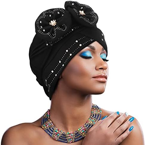 2 Adet Kadınlar Başkanı Wrap Afrika Türban Şapka Kafa Sarar Siyah Kadınlar için Rhinestones Türban Bere Kap Türban