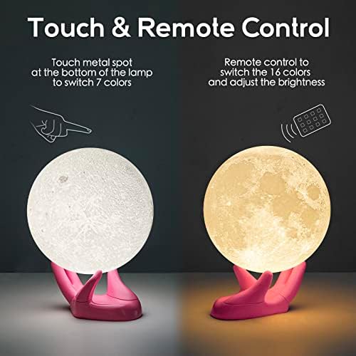 BRİGHTWORLD ay lambası, 3D baskı ay ışığı 4.7 inç gece lambası Uzaktan/dokunmatik kontrol ve USB şarj edilebilir 16