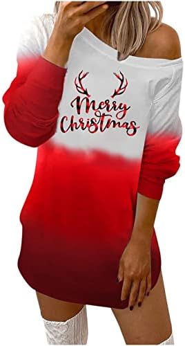 Merry Christmas T Shirt Elbise Bayan Mektubu Baskı Uzun Kazak Sevimli Kravat Boya Gevşek Noel Kazak Elbise Tops