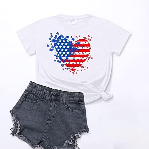 Kadınlar için T Shirt, Rahat Amerika Bayrağı Baskı Tee Üstleri Bağımsızlık Günü Kıyafetleri