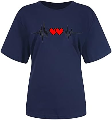 Bayanlar Yaz Sonbahar Bluz Kısa Kollu 2023 Giyim Pamuk Kalp Aşk Grafik Üst Tee Genç Kızlar için EH EH