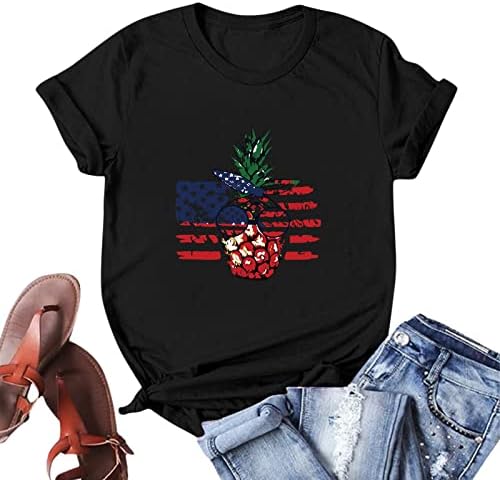 Vatansever Gömlek Kadınlar için Amerikan Bayrağı Tshirt Yaz Casual Tops Kısa Kollu Tee Gömlek Vatansever Rahat Gevşek