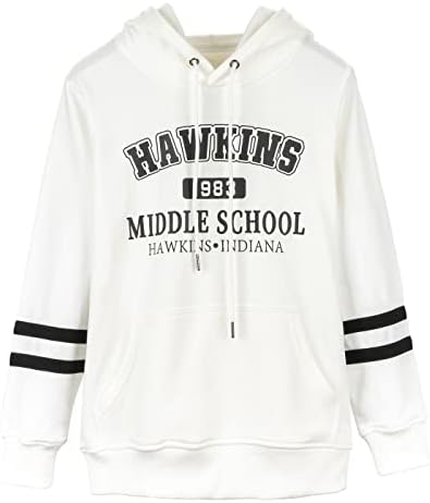 SİMYJOY Unisex Hawkins Orta Okul Hoodie Hawkins Indiana Kazak Çizgili Uzun Kollu Jumper Sokak Moda