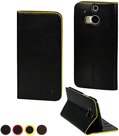 MediaDevil HTC One M8 (2014) Deri Kılıf (Siyah/Sarı) - Entegre Standlı ve Kart Tutuculu Artisancover Hakiki Avrupa