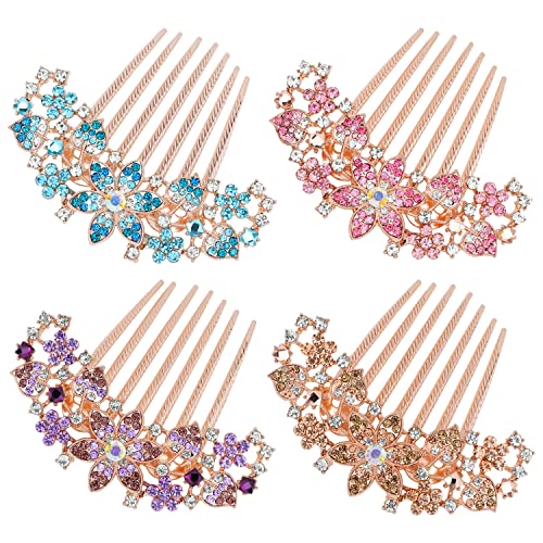 ınSowni 4 Paketi Dekoratif Lüks Glitter Sparkly Mücevherli Taşlar Kristaller Rhinestones Altın Metal Saç Yan Taraklar