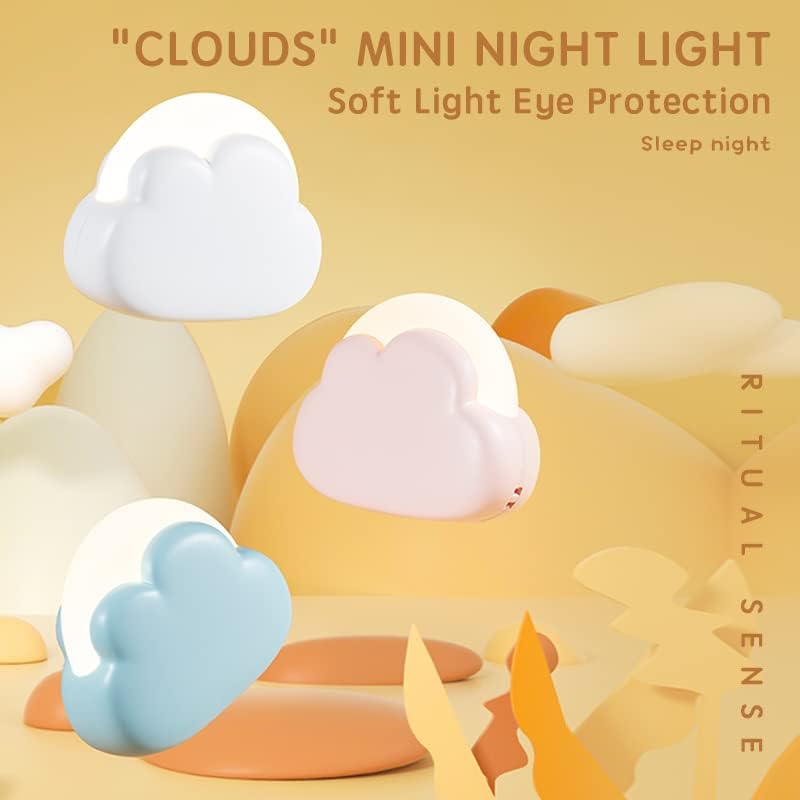 Kvensin Çocuklar için LED Bulut Gece Lambası 4 Modlu Yumuşak Silikon Şarj Edilebilir Gece Lambası, Banyo, Kamp, Yenidoğan