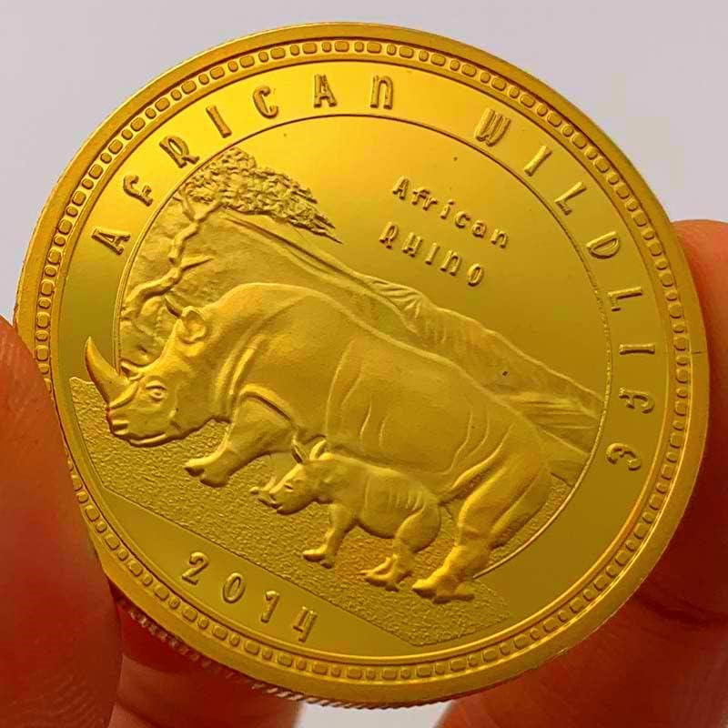 Afrika Zambiya Hayvan Altın Kaplama Hatıra Paraları Koleksiyonu Gergedan altın madalyonlar Paraları Zanaat Hatıra