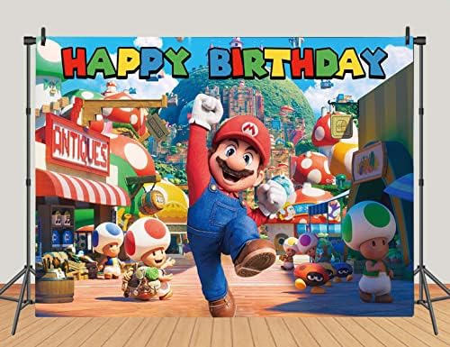 7x5ft Süper Bros Mario Temalı Mutlu Doğum Günü Fotoğraf Arka Planında Macera Oyunu Çocuk Parti Fotoğraf Arka Plan