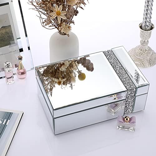Hipiwe Diamante Cam Mücevher Kutusu Gümüş Aynalı Biblo Organizatör Hazine Sandığı Kutusu Depolama Dekoratif Kutu Lüks
