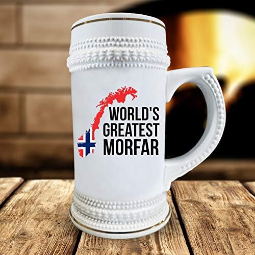 Norveç Bira Kupası-Büyükbabalar için Norveç Bayrağı ile Dünyanın En Büyük Morfar Seramik Stein