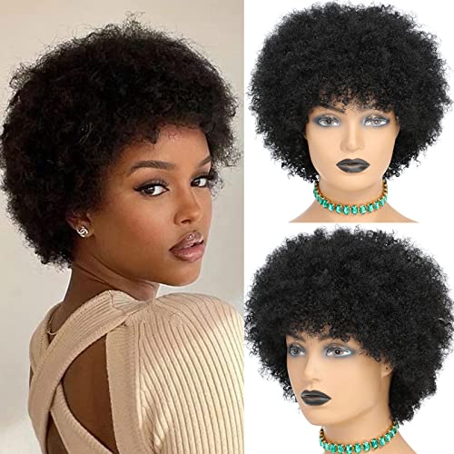Siyah kadınlar için GYHAİR Afro peruk, günlük parti Cosplay için insan saçı kısa Afro kıvırcık peruk