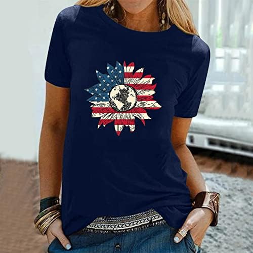 4th Temmuz Gömlek Kadın Amerikan Bayrağı Yaz Kısa Kollu O-Boyun T-Shirt Çizgili Yıldız Gevşek Fit Casual Parti Tees