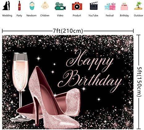 Gül Altın Glitter Mutlu Doğum Günü Zemin Yüksek Topuklu şampanya kadehi Fotoğraf Arka Plan Yetişkin Kadınlar için