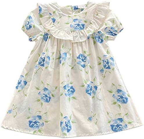 KAGAYD Yenidoğan Kız Elbise Taze Çiçek Fırfır Kız Elbise Bahar Kısa Kollu çocuk Etek Sunshine Tatlı Bebek Elbise (Mavi,