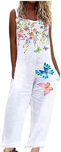 ticcoy Bayan Yaz Tulum Moda Çiçek Baskı Tulum Kolsuz Düğme Sapanlar Uzun Pantolon Tulum Cepler ile