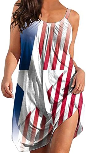 4th Temmuz Yaz günlük elbiseler Kadınlar için Amerikan Bayrağı Boho Elbise Kolsuz Scoop Boyun Dökümlü Gevşek Mini