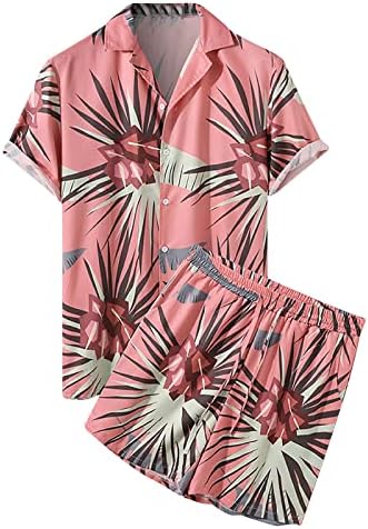 Erkek Çiçek Düğme Aşağı Hawaii Setleri Moda Rahat Kısa Kollu Gömlek ve Şort Takım Elbise Rahat Gevşek Kıyafetler
