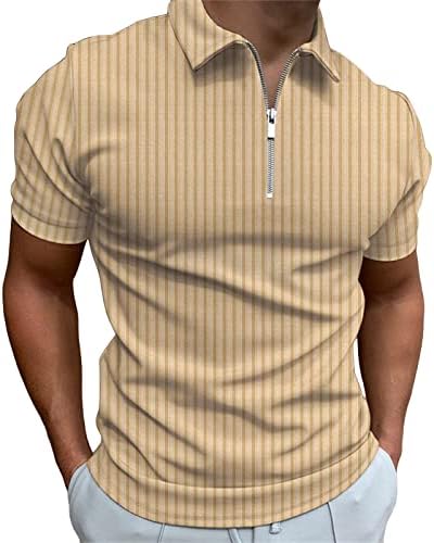 Erkek Çizgili Fermuar polo gömlekler Kısa Kollu Casual Örgü Golf Polos T-Shirt Yaz Slim Fit Atletik Tenis Tees