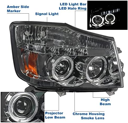 ZMAUTOPARTS Çift Halo LED Projektör Farlar Farlar Lambalar Siyah 2004-2012 Nissan Titan / 2004-2007 Armada