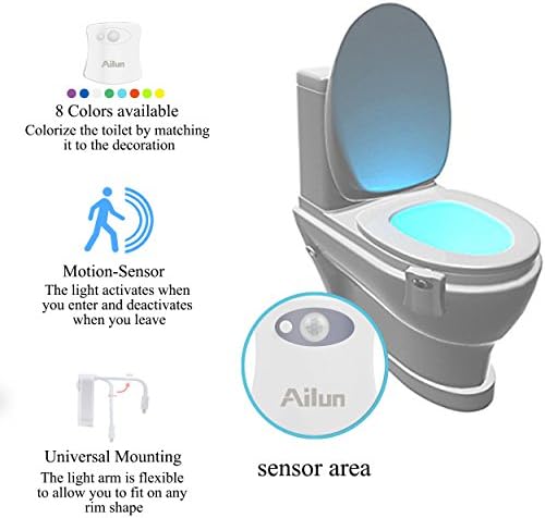 Tuvalet gece lambası Ailun tarafından 2 paket hareket sensörü aktif LED, 8 renk değiştirme tuvalet kase banyo için