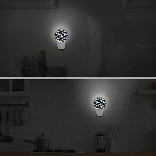 DXTKWL Siyah Kalp Kedi Yuvarlak gece ışıkları 2 Paket, gökkuşağı Plug-in LED Gece Lambası Otomatik Şafak Sensörü Lambası