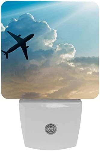 2 Paket Sıcak Beyaz LED Gece Lambası Gökyüzü Bulut Uçak Alacakaranlıktan Şafağa Sensörlü Kompakt Gece Lambası için